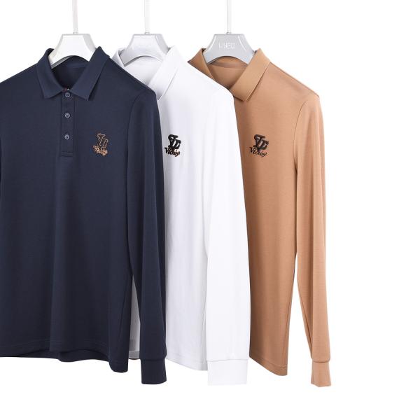 T-shirt à manches longues à la mode pour hommes avec collier de chemise de travail et logo personnalisé