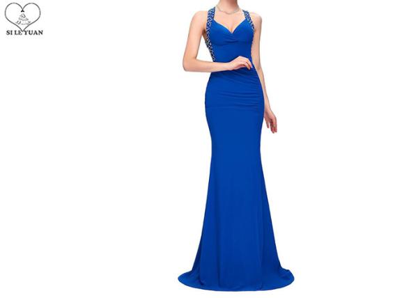Sweetheart Royal Blue Mermaid Prom Dresses Sleeveless Back Hollow Special Pleats