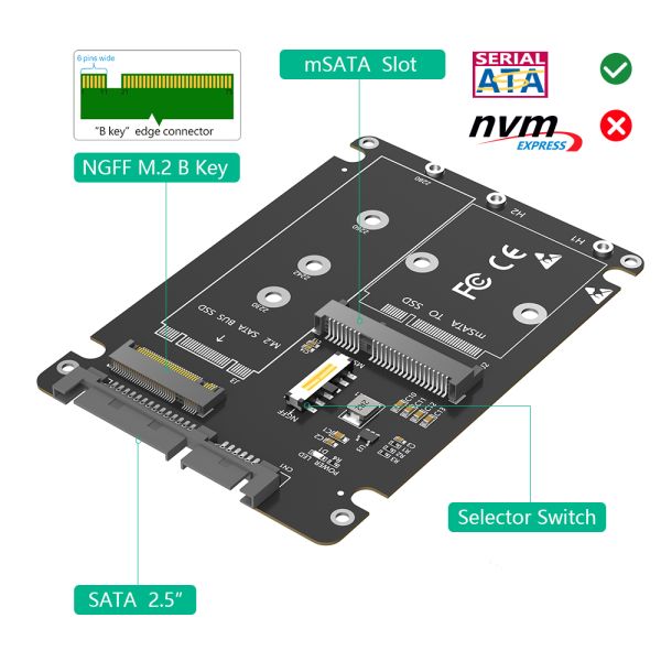 2 in 1 Combine M.2 NGFF Key B & MSATA SSD to  2.5 SATA3 Adapter With Plastic Enclosure