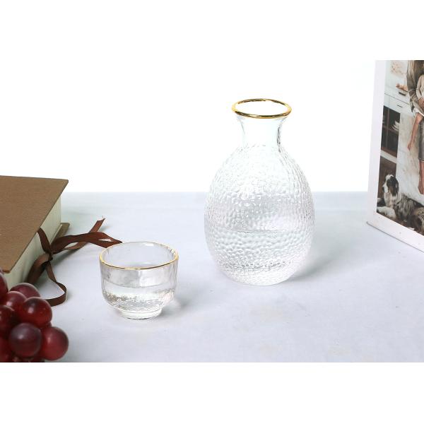 200ml Hammered Gold Rimmed Crystal Glass Sake Bottle