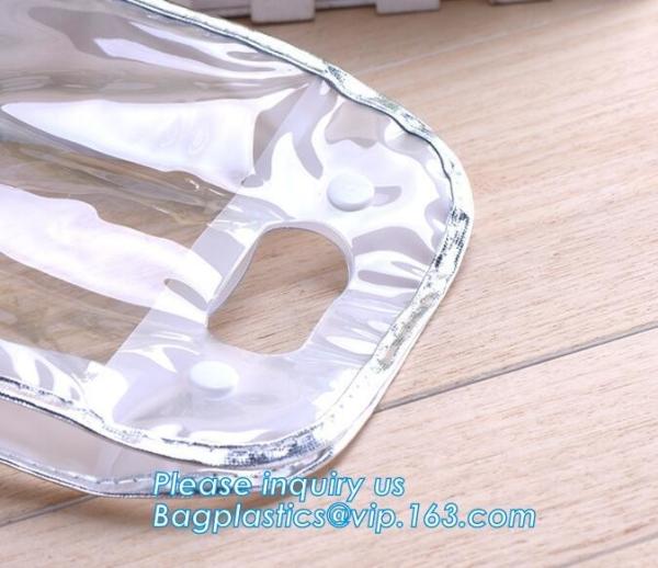 travel use frosted pvc cosmetic zipper bag with logo, zip slider pipping cosmetic hand sample promotion bags, Clear PVC