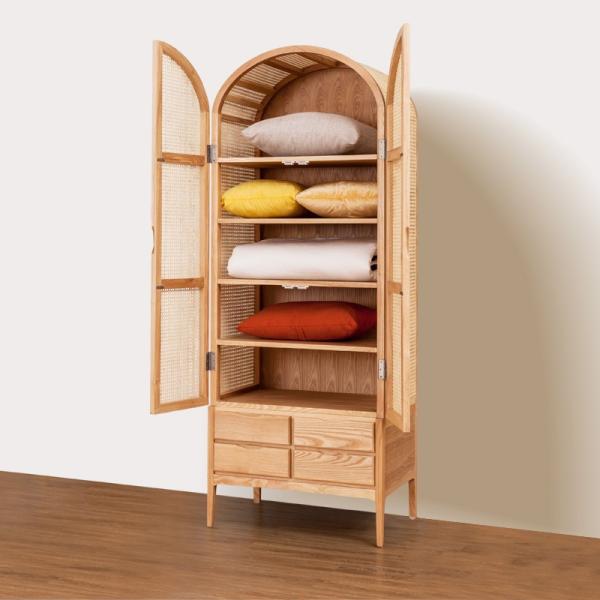 Wooden Wardrobe Closet Modern Rattan Clothes Storage Cabinet 2 Door Solid Wood 75*58*201cm