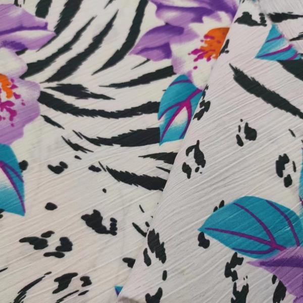 Breathable Printed 75Dx75D Chiffon Fabric 100% Polyester For Dress Blouse