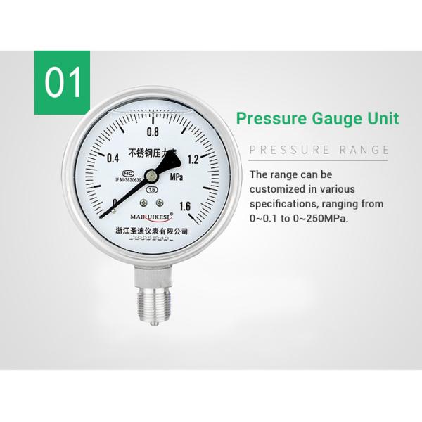 1/4 Thread 304ss 100mm Industrial Air Pressure Gauge for Water Gas 1600bar Range