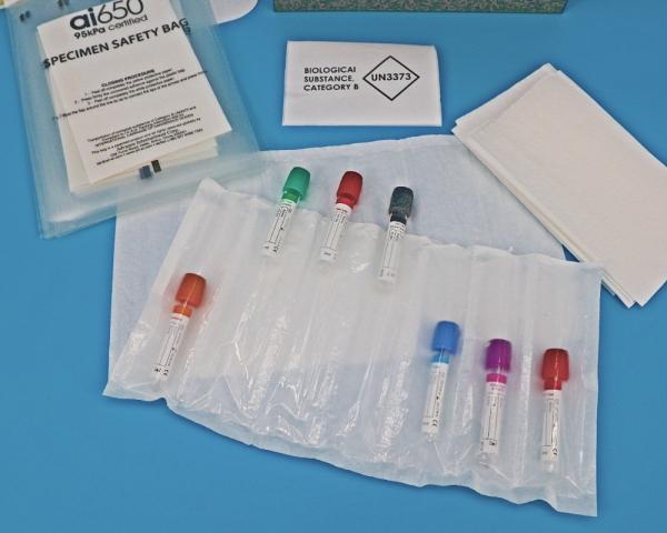 Sacos de amostras de 150 mm x 240 mm 95 kPa para transporte de amostras de sangue