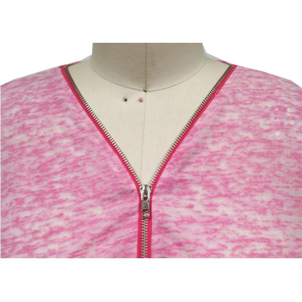 1/2 Length Batwing Sleeves Ladies Casual T Shirt Half Zipper V Neck Snow Mélange Fabric