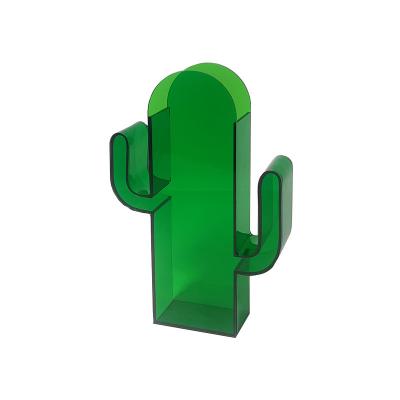 Vaso de flores acrílico em forma de cacto verde elegante