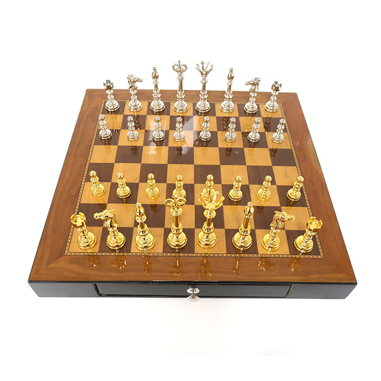 Modern Style Wooden & Zinc-Alloy Chess Set with Customized Logo Chessboard for Chess Game