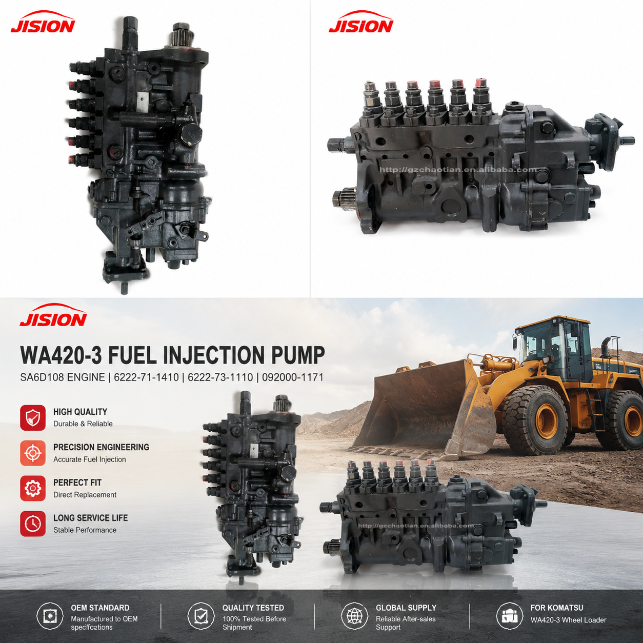 WA420-3 Fuel Injection Pump for SA6D108 Engine | Excavator & Wheel Loader Engine Parts 6222-71-1410 6222-73-1110 092000-1171