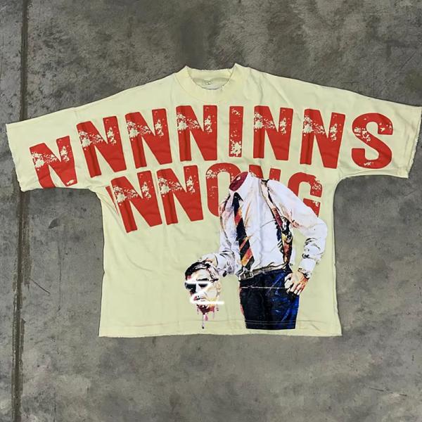 Fabricante de prendas de vestir OEM ropa callejera personalizada 100% algodón 250gm camiseta cortada en caja pantalla Dtg impresión gráfica camiseta masculina