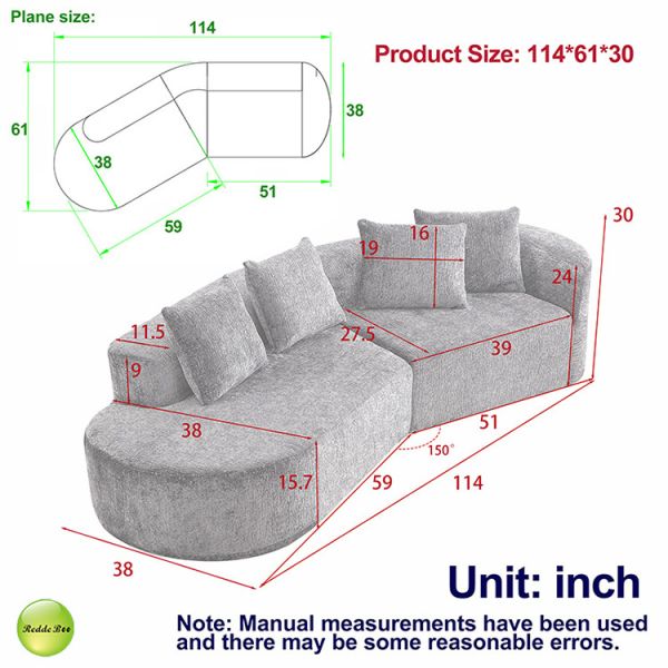 Chenille Compressed Curved Boucle Couch Washable Fabric Sofa