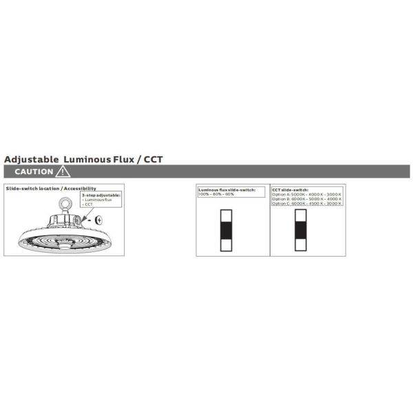 HB3 DIP Switchable Power and 3CCT UFO LED High Bay Light 100W 192LPW with Ready for Sensor (PIR/Motion Sensor)