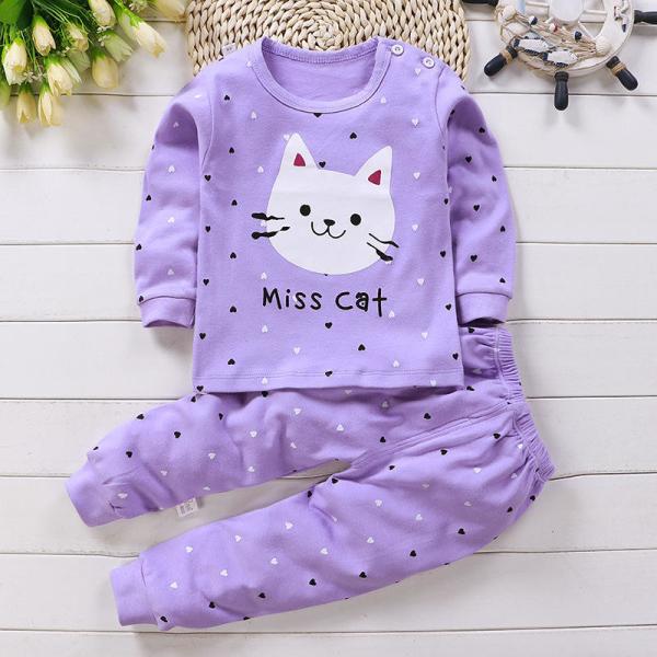 O pijama das crianças ajustou o bebê do algodão das crianças Sleeved por muito tempo pijamas do bebê da calças