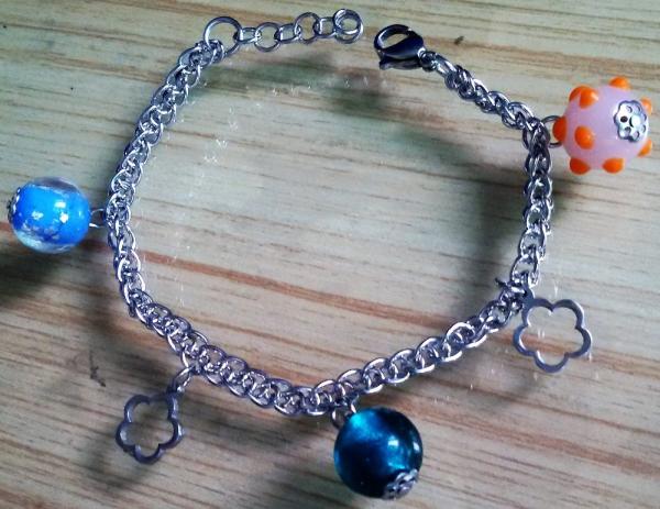 Stainless Steel Chain Linked Murano Pandora Glass Beads Charms Bracelets,12 Styles