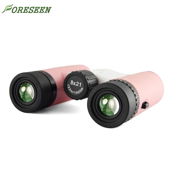 FORESEEN 8x21 Porro Prism Pink Toy Binoculars , Compact Plastic Toy Binoculars