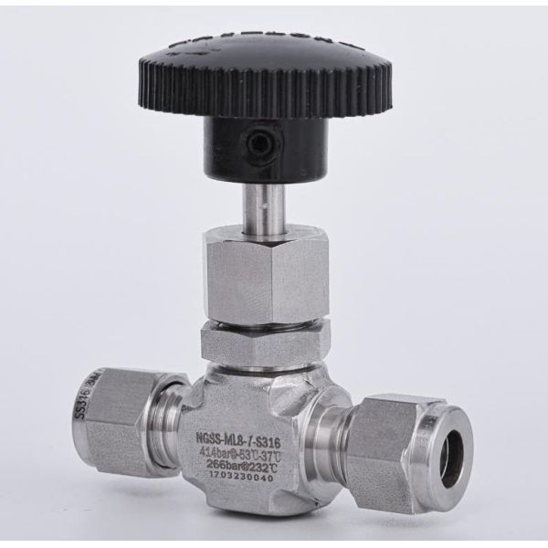 SS316 Stainless Steel Double Ferrule Needle Valve Straight Compression End Knurled Handwheel Needle Globe Valve