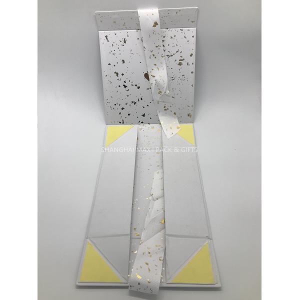 Small / Big Plain White Cardboard Gift Boxes With Lids Ribbon Bow Gold Foil Hot Stamping