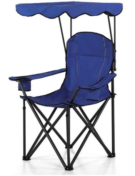 Oversized Camping Chair with Shade Canopy, Folding Lawn Chairs Cup Holders, Camping Lounge Chair for Hiking Travel