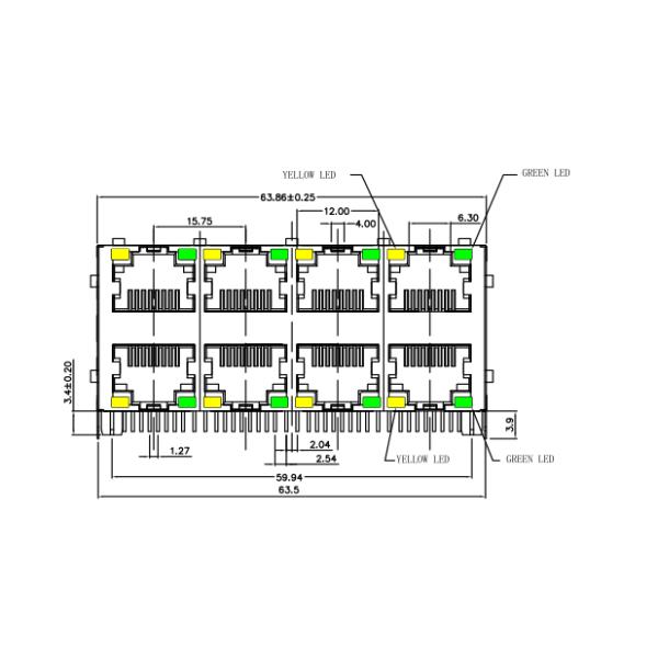 2X4 Ports Stackable Modular Jack RJSNE538508 , RJSNE-5385-08 Variety of LED