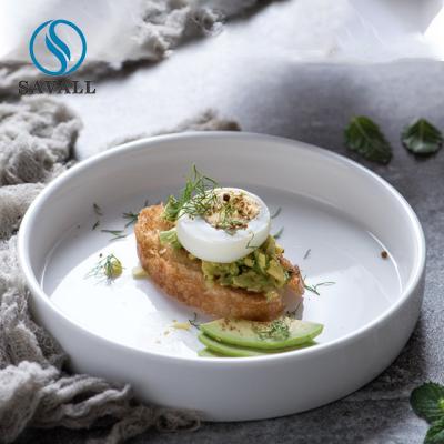 FDA Scratches Resistant Food Beverage Deep Porcelain Plate In Oven Industrial