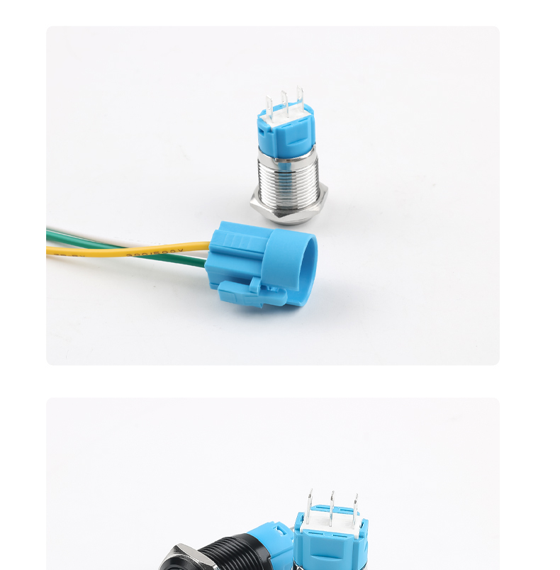 16mm Metal Push Button Switch with Silver and Black Casing Self Locking and Self Resetting Without Light High Head Flat Head