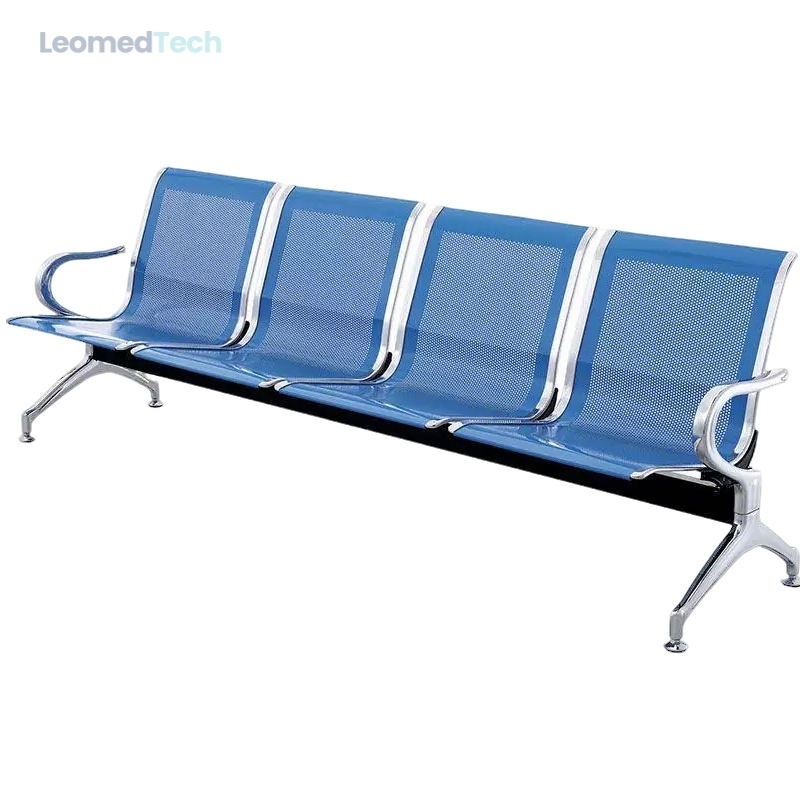 Hospital Waiting Chair Steel Frame Leather Seat Chrome Armrest Custom