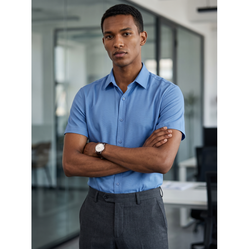 Soft Drape Wrinkle Resistant Oxford Blue Fabric Business Casual Shirting