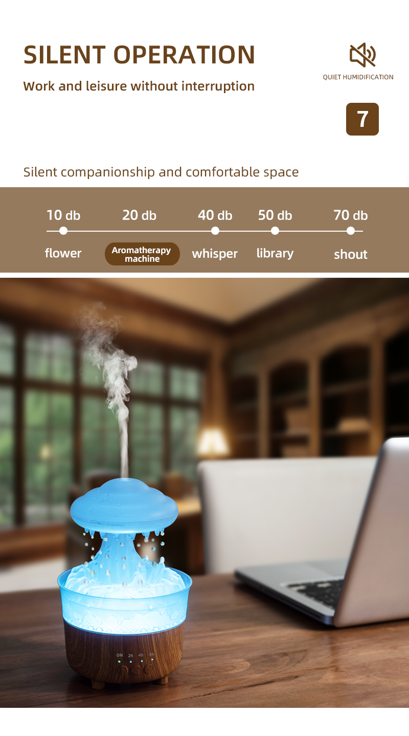 New Arrival Portable Electric Wood Grain Air Rainfall Mushroom Water Drop Aroma Diffuser Rain Cloud  Humidifier