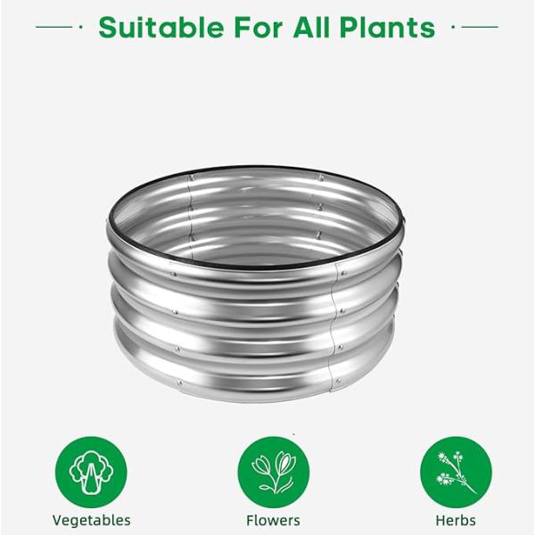 4*4*1ft  Round Raised Galvanized Garden Beds Metal Round Garden Bed Easy Assembly