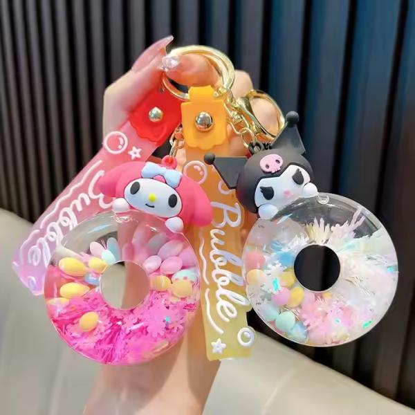 Donut Liquid Quicksand Keychain Kuromi Melody Kitty Cinnamoroll Kawaii