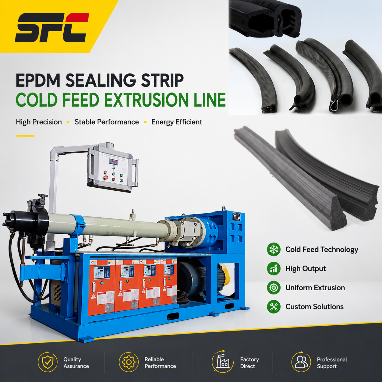 55kw EPDM Sealing Strip Extrusion Line with 24m Vulcanizing Box and Variable Frequency Speed Regulation