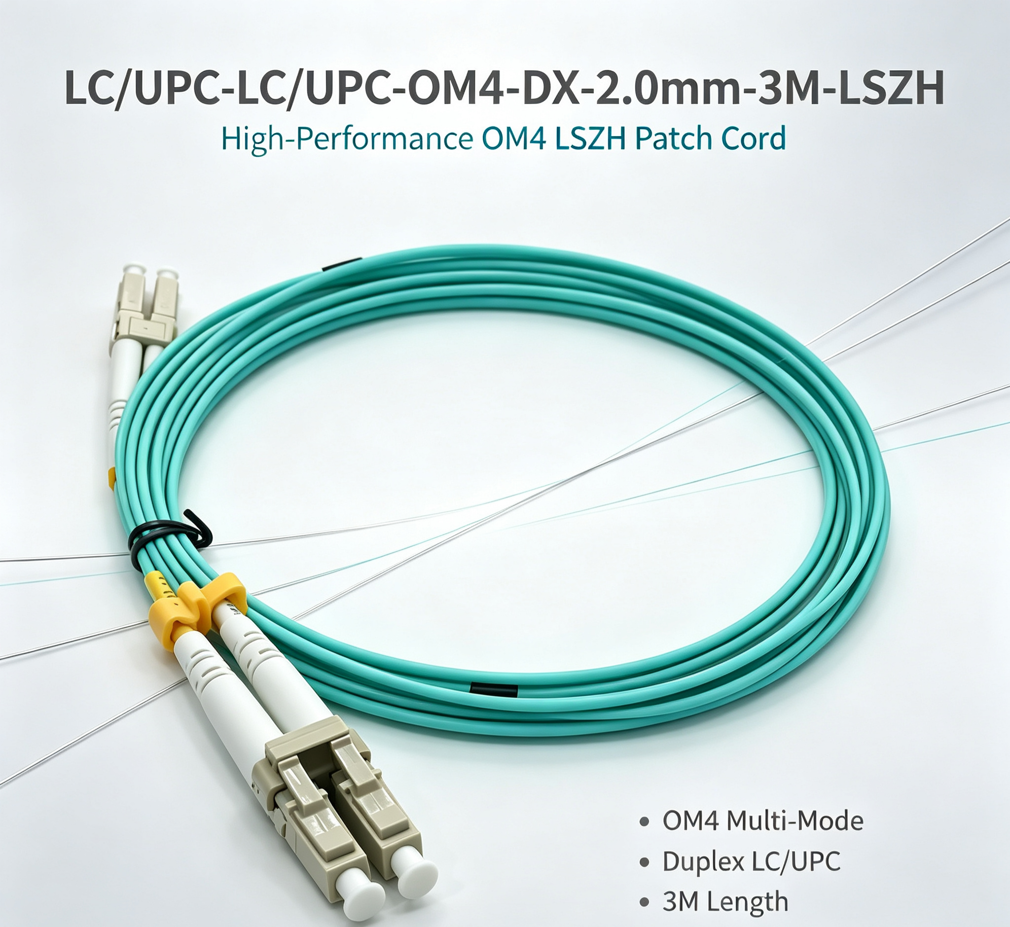 Datacenter Flame Retardant Duplex Optical Patch Cable With LC-UPC To LC-UPC Interface , OM4 Multimode , 2.0mm OD, LSZH Jacket , 3 Meter