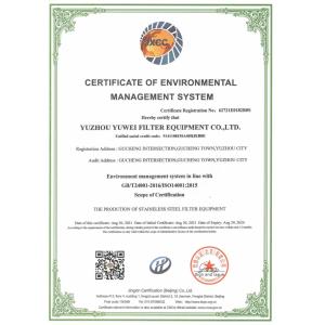 YuZhou YuWei Filter Equipment Co., Ltd. Сертификации