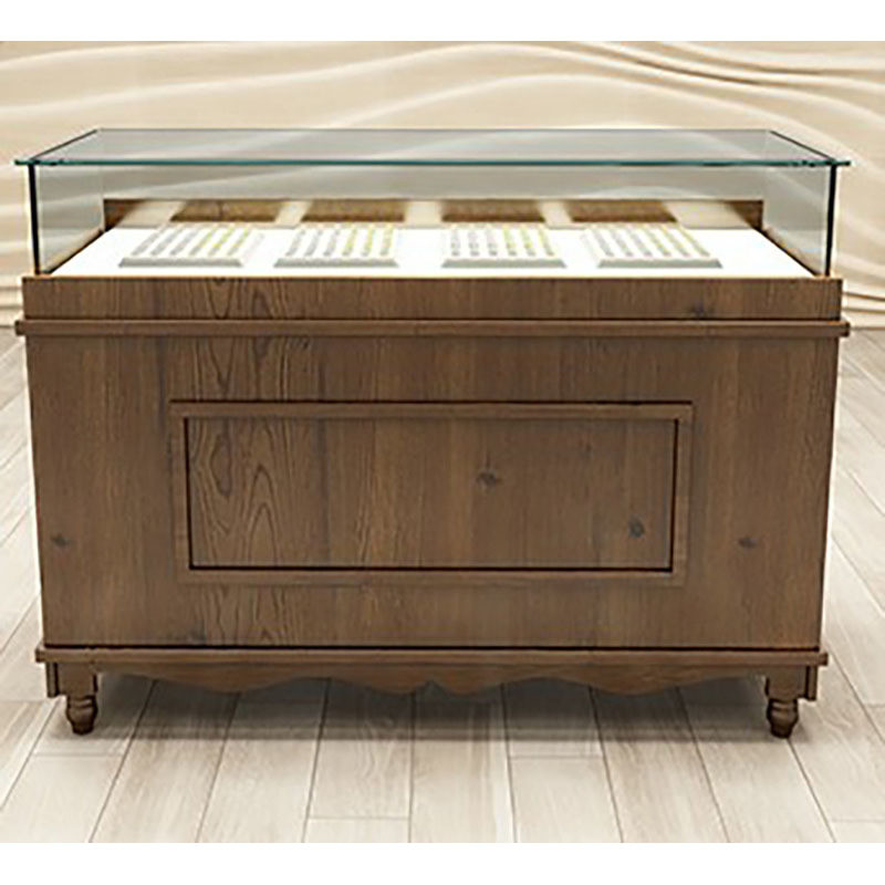 Wooden Rustic LED Display Counter Glass Solid Wood Display Shelf Counter for Retail
