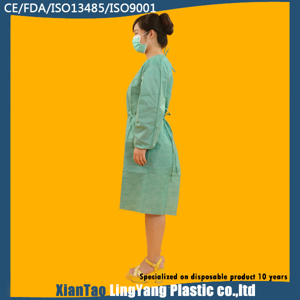 Medical Green Disposable Isolation Gowns Non Woven SMS Tie Back Alkali Proof