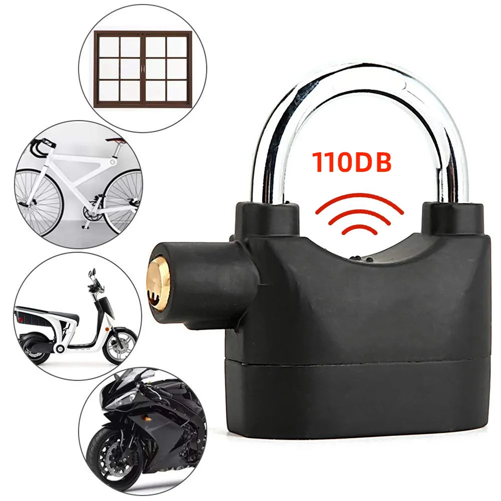 Wholesale Plastic siren alarm padlock 110db anti-theft heavy duty key padlock motorcycle alarm padlock