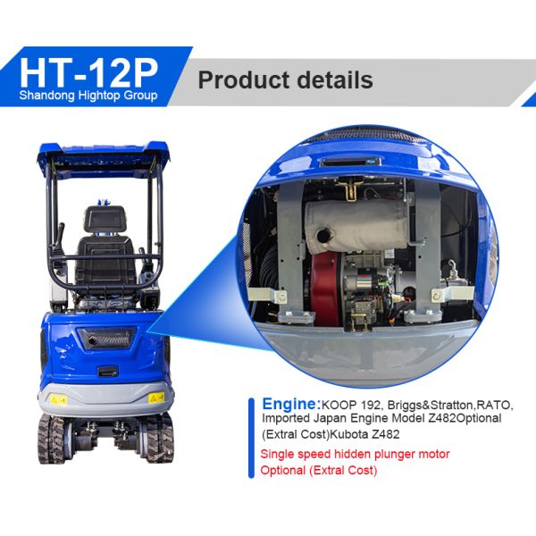 HT-12P 1.2ton Mini Excavator with Kubota Z482 Engine and Full Hydraulic Control