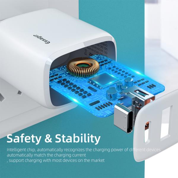 Essager 2021 YuRoom PD QC 20W Mobile Chargers USB Type C Charger Cable USB 100-240V PD Wall Charger