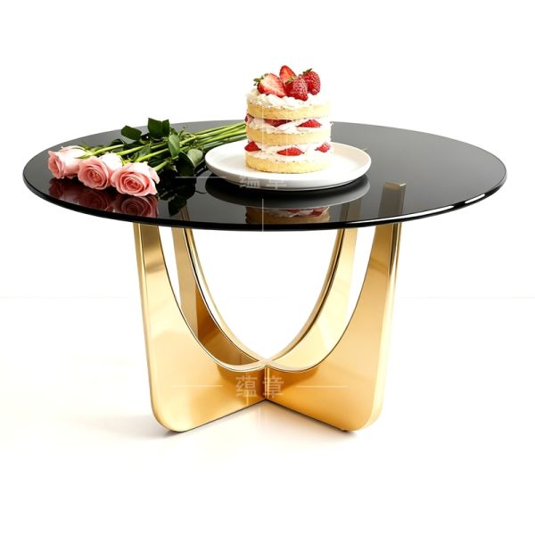 Luxury Round Stainless Steel Wedding Table Event Design Gold Glass Top Dining Table
