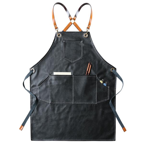 Restaurant Bar Durable Leather BBQ Apron with Work Tool Apron Design and Custom Logo