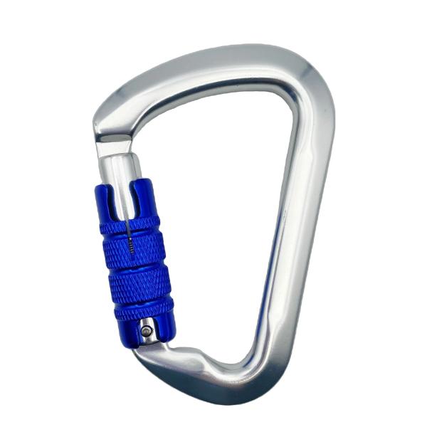 30KN Customized Logo and Color D Shape Climbing Snap Hook with Triple Locking Mechanism