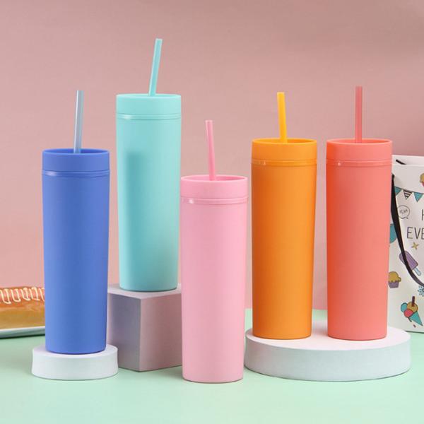 16oz Double Wall Plastic Acrylic Tumblers Reusable With Straw