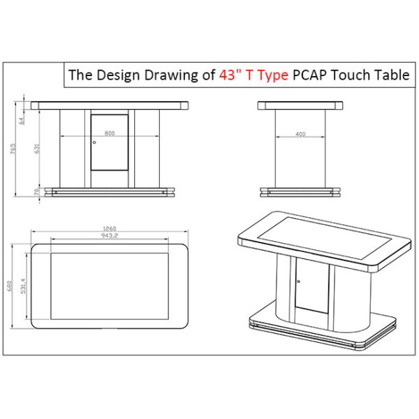 43 Inch Mobile Interactive Video Screen LCD Touch Screen Monitor Smart Coffee Table Touch Screen