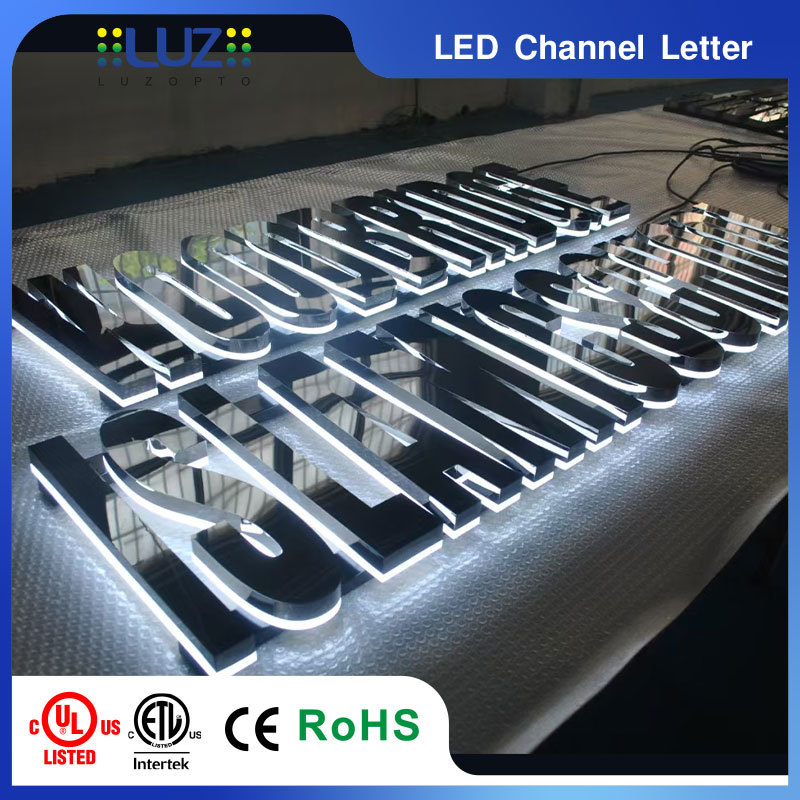 Custom 3D LED Backlit Channel Letters - Mirror Stainless Steel Halo Lit Signs