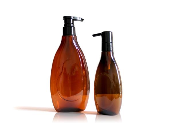 Reusable Amber Plastic Cosmetic Bottles With Black PP Plastic Pump 24/410