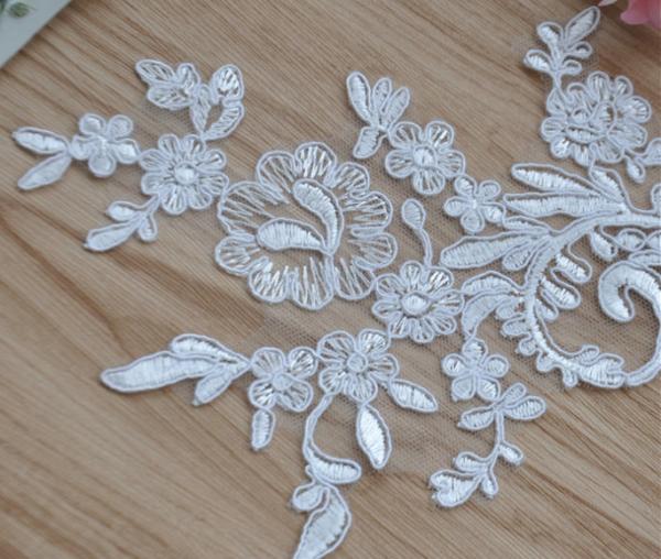 Cord Lace Applique Ivory Color Embroidery Flower for Wedding Dress  embroidery rayon thread