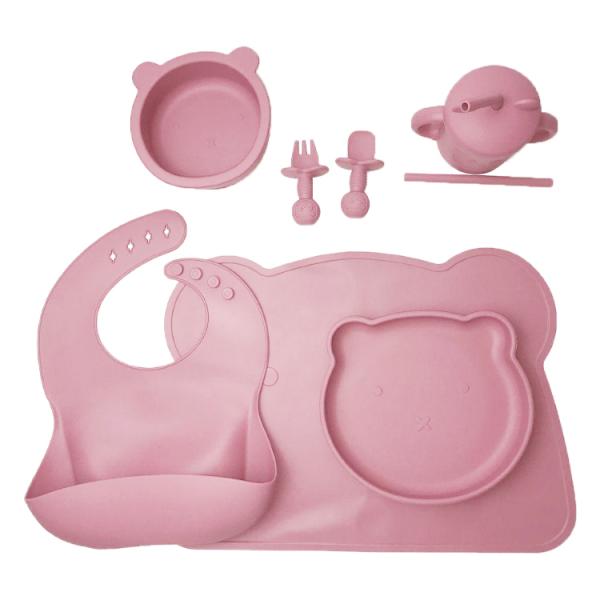 Durable Silicone Baby Feeding Set 6 Pcs BPA Free Plates Straw Sippy Cup