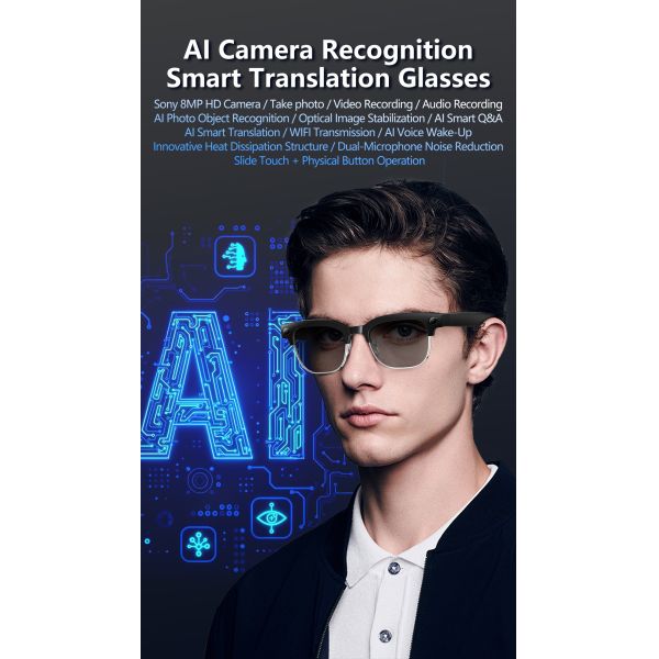 W630 Smart Glasses 1080P Camera IP66 Waterproof AI Voice Wake-up Image Stabilization Magnetic Charging Real-time Translation