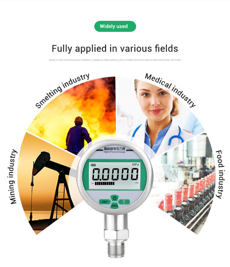 Stainless Steel 304 SS M20*1.5 Thread Gas Manometer Pressure Gauge with Battery Power