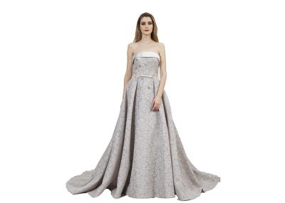 Sliver Lace Material Muslim Evening Dress / Strapless Maxi Prom Dress